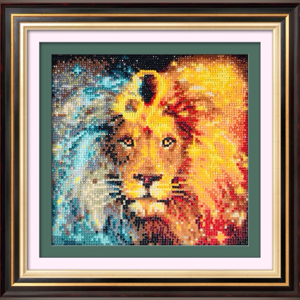 Completed Project- Vibrant Lion Resin Rhinestones Art